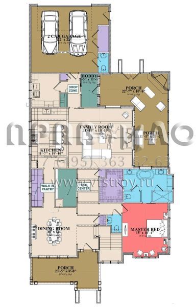 Проект двухэтажного дома с гаражом на две машины в стиле Ранчо S5-316 (1070-00271)