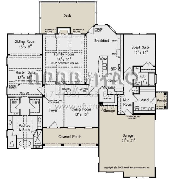 Проект двухэтажного дома с гаражом на две машины в стиле Ранчо S5-287 (8594-00277)