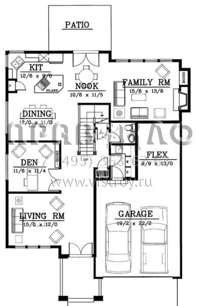 Проект двухэтажного дома с гаражом на три и более машин в стиле Райт S5-233 (692-00085)