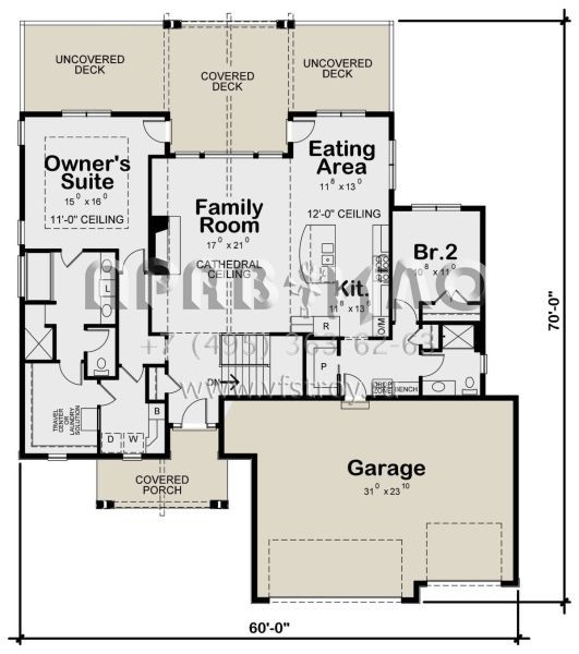 Проект одноэтажного дома с гаражом на три и более машин в американском стиле S5-292 (402-01742)