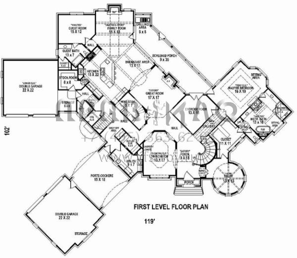 Проект двухэтажного дома с гаражом на три и более машин в стиле Ранчо S5-518 (053-02570)