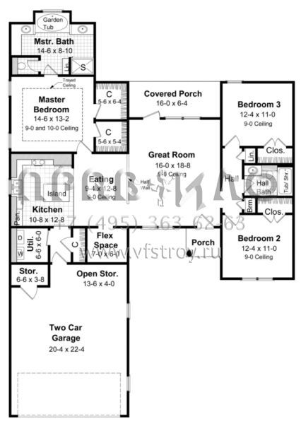 Проект одноэтажного дома с гаражом на две машины в стиле Ранчо S5-149 (348-00030)