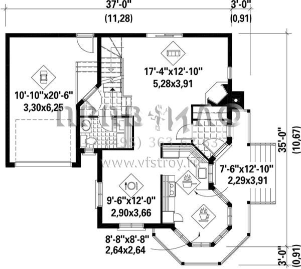 Проект двухэтажного дома с гаражом на одну машину в английском стиле S5-136 (6146-00182)