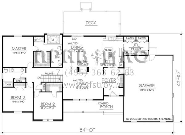 Проект одноэтажного дома с гаражом на три и более машин в стиле Ранчо S5-211 (692-00211)