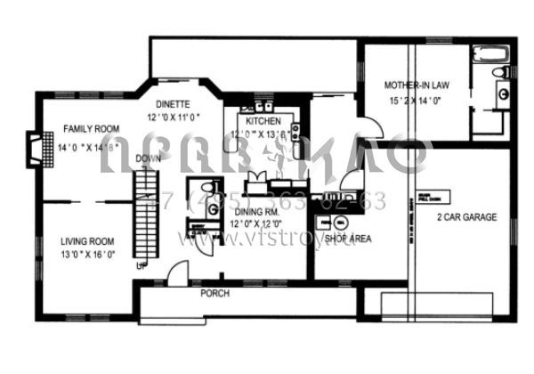 Проект двухэтажного дома с гаражом на две машины в стиле Ранчо S5-423 (039-00205)