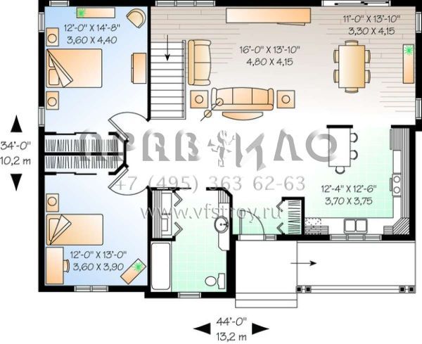 Проект одноэтажного дома без гаража в стиле Ранчо S5-129 (034-00274)