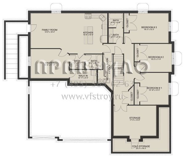Проект одноэтажного дома с гаражом на три и более машин в американском стиле S5-208 (2802-00059)