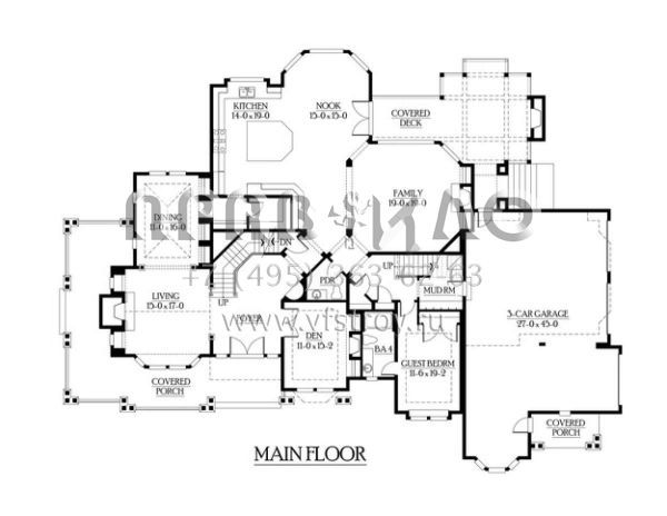 Проект двухэтажного дома с гаражом на три и более машин в стиле Ранчо S5-612 (341-00292)