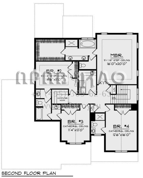 Проект двухэтажного дома с гаражом на три и более машин в стиле Ранчо S5-399 (1020-00345)