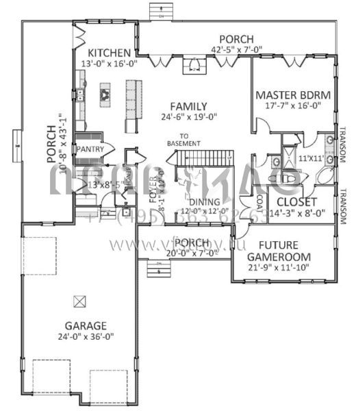 Проект двухэтажного дома с гаражом на три и более машин в стиле Ранчо S5-331 (6849-00004)