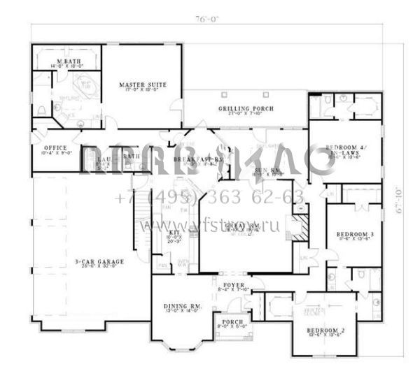 Проект двухэтажного дома с гаражом на три и более машин в стиле Ранчо S5-400 (110-00512)