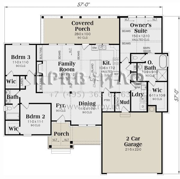 Проект одноэтажного дома с гаражом на две машины в современном стиле S5-170 (009-00315)