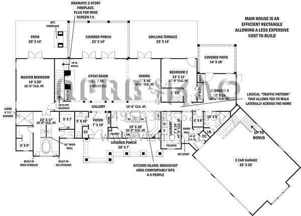 Проект одноэтажного дома с гаражом на три и более машин в американском стиле S5-232 (4195-00015)