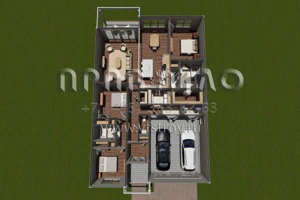 Проект одноэтажного дома с гаражом на две машины в современном стиле S5-155 (4848-00375)