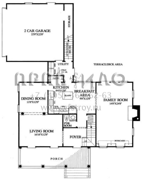 Проект двухэтажного дома с гаражом на две машины в стиле Ранчо S5-203 (7922-00127)