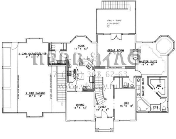 Проект двухэтажного дома с гаражом на три и более машин в стиле Ранчо S5-253 (039-00369)