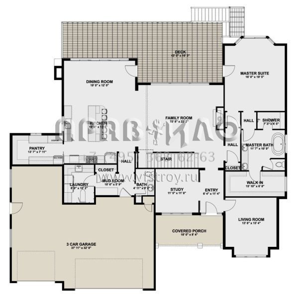 Проект двухэтажного дома с гаражом на три и более машин в американском стиле S5-369 (2802-00080)