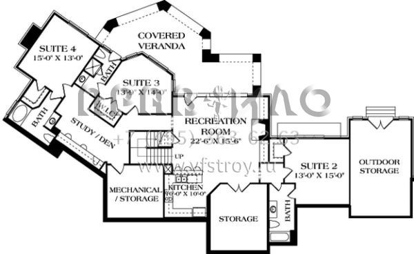 Проект двухэтажного дома с гаражом на три и более машин в стиле Ранчо S5-436 (3323-00471)