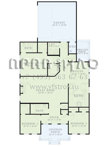 Проект одноэтажного дома с гаражом на две машины в стиле Ранчо S5-134 (110-00483)