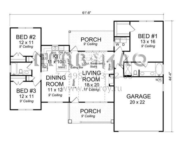 Проект одноэтажного дома с гаражом на две машины в стиле Ранчо S5-137 (4848-00004)