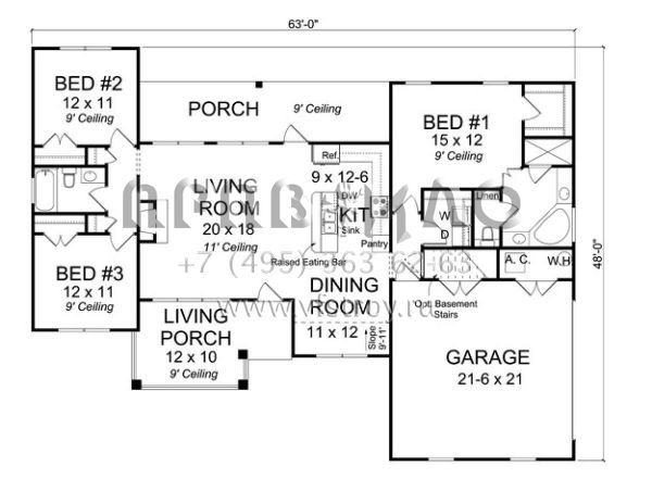 Проект одноэтажного дома с гаражом на две машины в стиле Ранчо S5-135 (4848-00022)