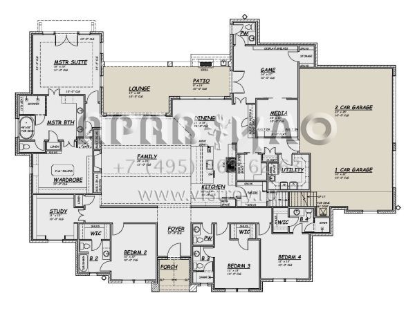 Проект одноэтажного дома с гаражом на три и более машин в английском стиле S5-376 (5445-00474)