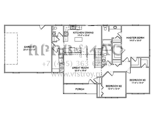 Проект одноэтажного дома с гаражом на две машины в стиле Ранчо S5-151 (849-00054)