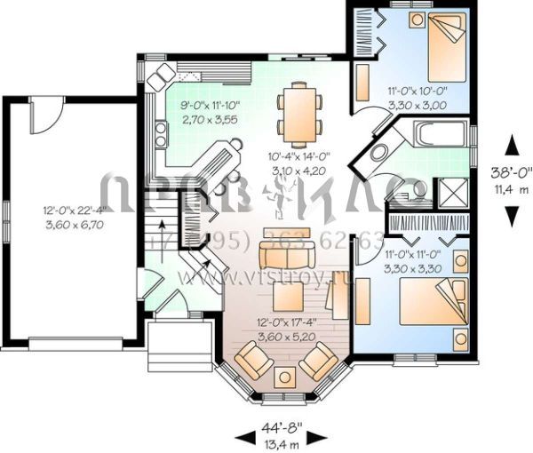 Проект одноэтажного дома с гаражом на одну машину в английском стиле S5-94 (034-00720)