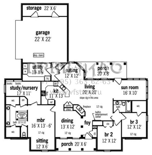 Проект одноэтажного дома с гаражом на две машины в стиле Ранчо S5-212 (048-00144)