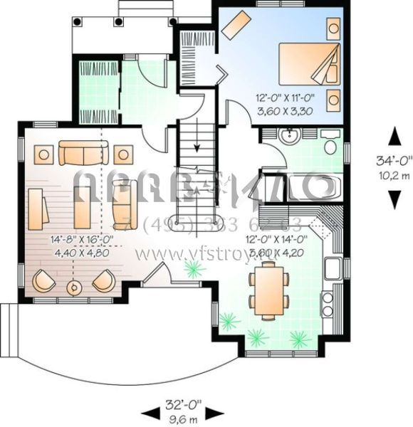 Проект двухэтажного дома без гаража в английском стиле S5-139 (034-00871)