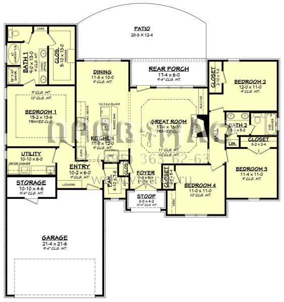 Проект одноэтажного дома с гаражом на две машины в стиле Ранчо S5-174 (041-00088)