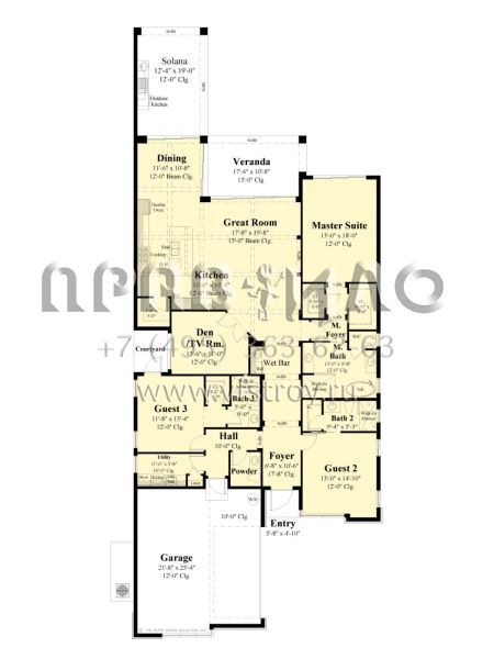 Проект одноэтажного дома с гаражом на две машины в стиле хайтек S5-227 (8436-00123)