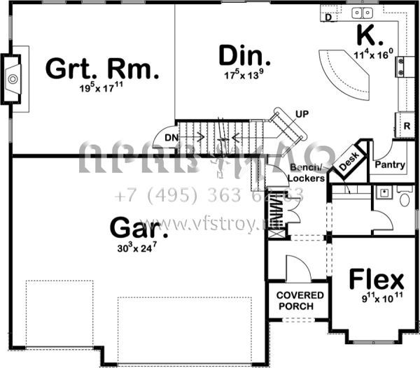 Проект двухэтажного дома с гаражом на три и более машин в стиле Райт S5-266 (963-00219)