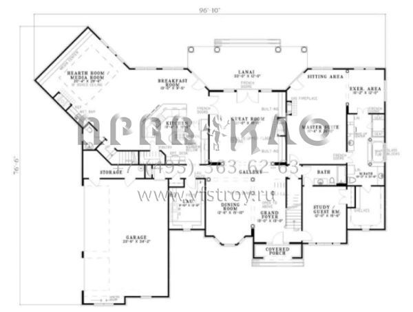 Проект двухэтажного дома с гаражом на три и более машин в стиле Ранчо S5-453 (110-00152)