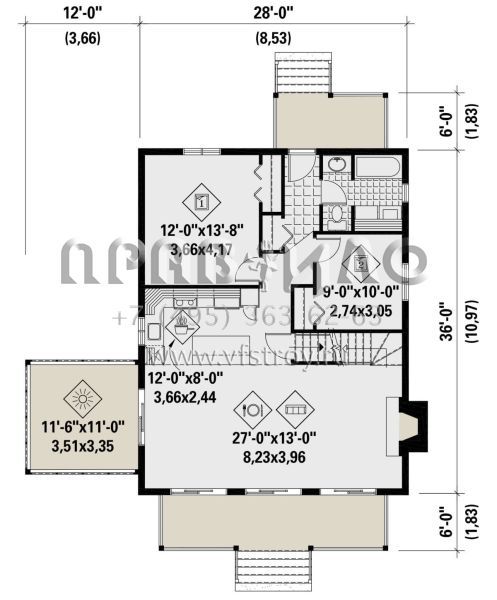 Проект двухэтажного дома без гаража в стиле Ранчо S5-134 (6146-00406)