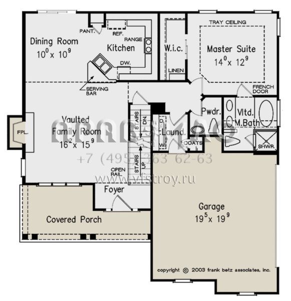Проект двухэтажного дома с гаражом на две машины в стиле Ранчо S5-148 (8594-00362)