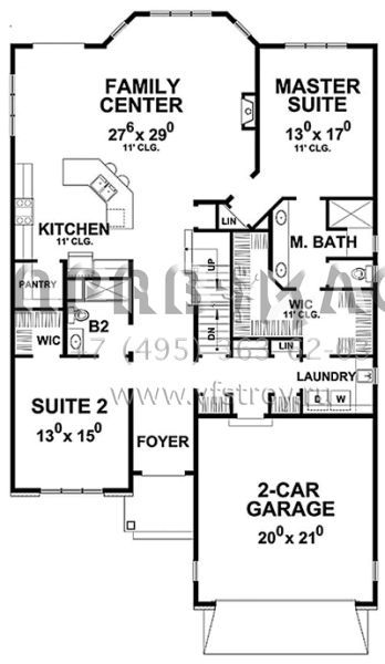 Проект двухэтажного дома с гаражом на две машины в стиле Ранчо S5-227 (402-01451)