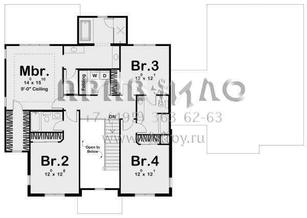 Проект двухэтажного дома с гаражом на три и более машин в стиле Ранчо S5-282 (963-00643)
