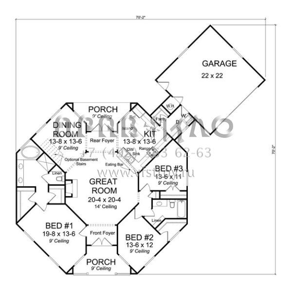 Проект одноэтажного дома с гаражом на две машины в стиле Ранчо S5-167 (4848-00032)