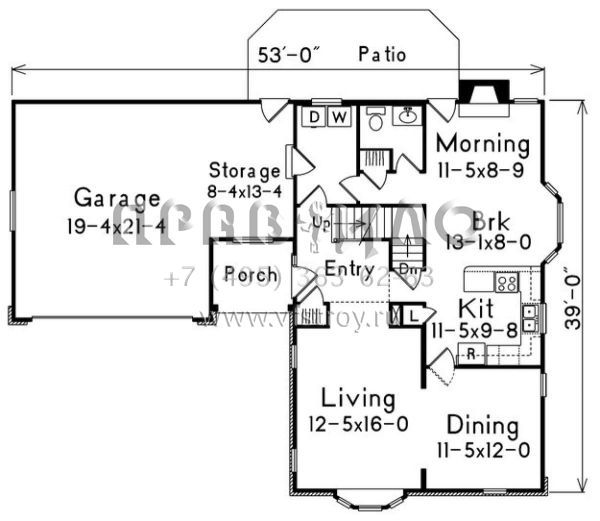 Проект двухэтажного дома с гаражом на две машины в стиле Ранчо S5-187 (5633-00051)