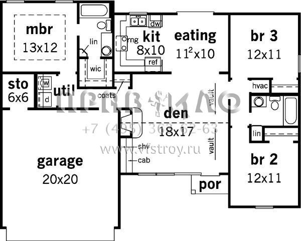 Проект одноэтажного дома с гаражом на две машины в стиле Ранчо S5-111 (9035-00036)