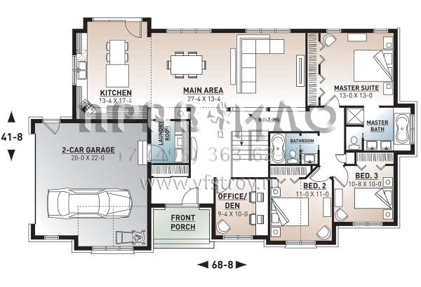 Проект одноэтажного дома с гаражом на две машины в стиле Ранчо S5-175 (034-00654)