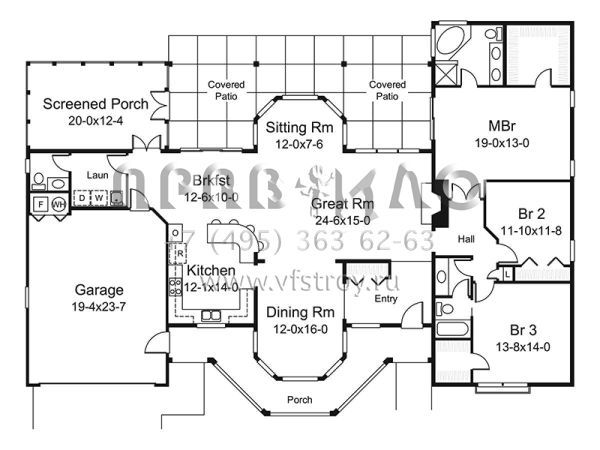 Проект одноэтажного дома с гаражом на две машины в стиле Ранчо S5-215 (5633-00303)