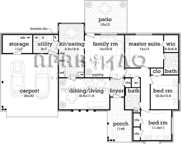 Проект одноэтажного дома без гаража в стиле Ранчо S5-130 (048-00263)