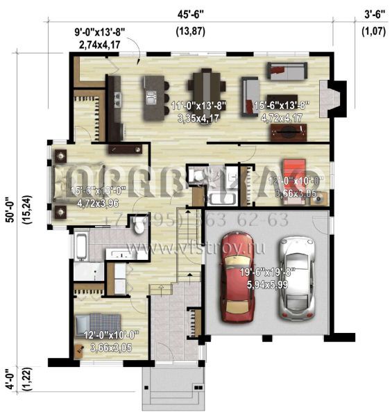 Проект одноэтажного дома с гаражом на две машины в современном стиле S5-152 (6146-00591)