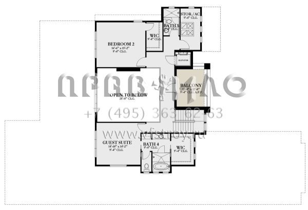Проект двухэтажного дома с гаражом на три и более машин в стиле Ранчо S5-400 (3978-00272)