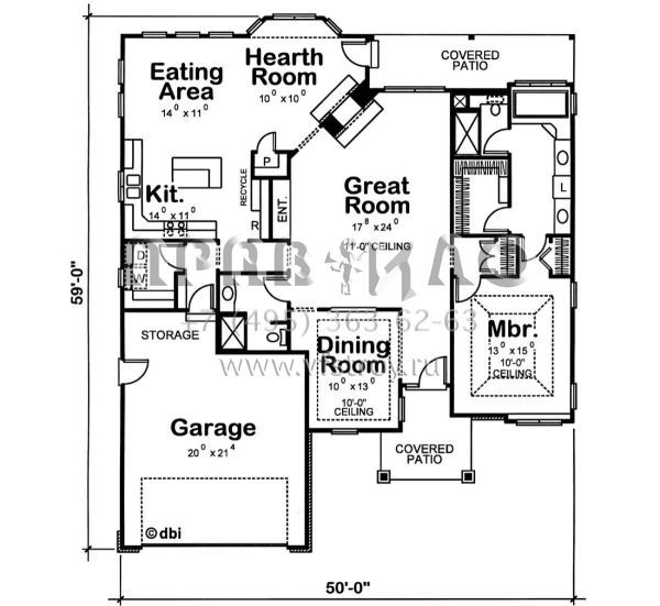 Проект одноэтажного дома с гаражом на две машины в стиле Ранчо S5-168 (402-00714)