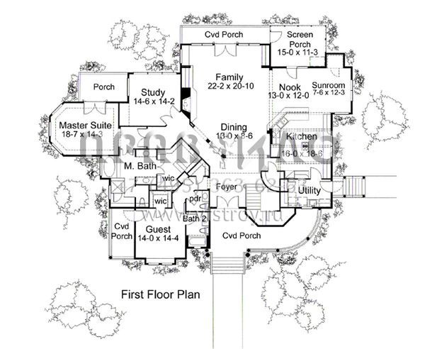 Проект двухэтажного дома с гаражом на три и более машин в стиле Ранчо S5-404 (9401-00078)