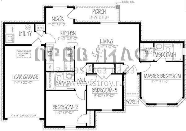 Проект одноэтажного дома с гаражом на одну машину в стиле Ранчо S5-102 (1754-00022)