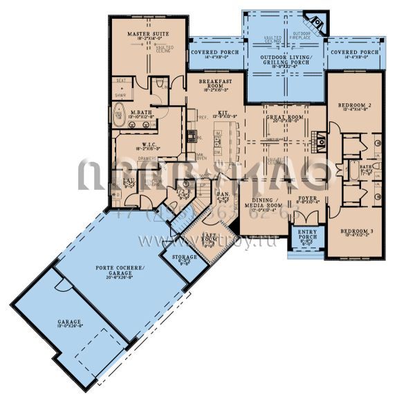 Проект одноэтажного дома с гаражом на три и более машин в английском стиле S5-263 (8318-00341)